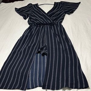 Elegant Navy Blue Striped Dress